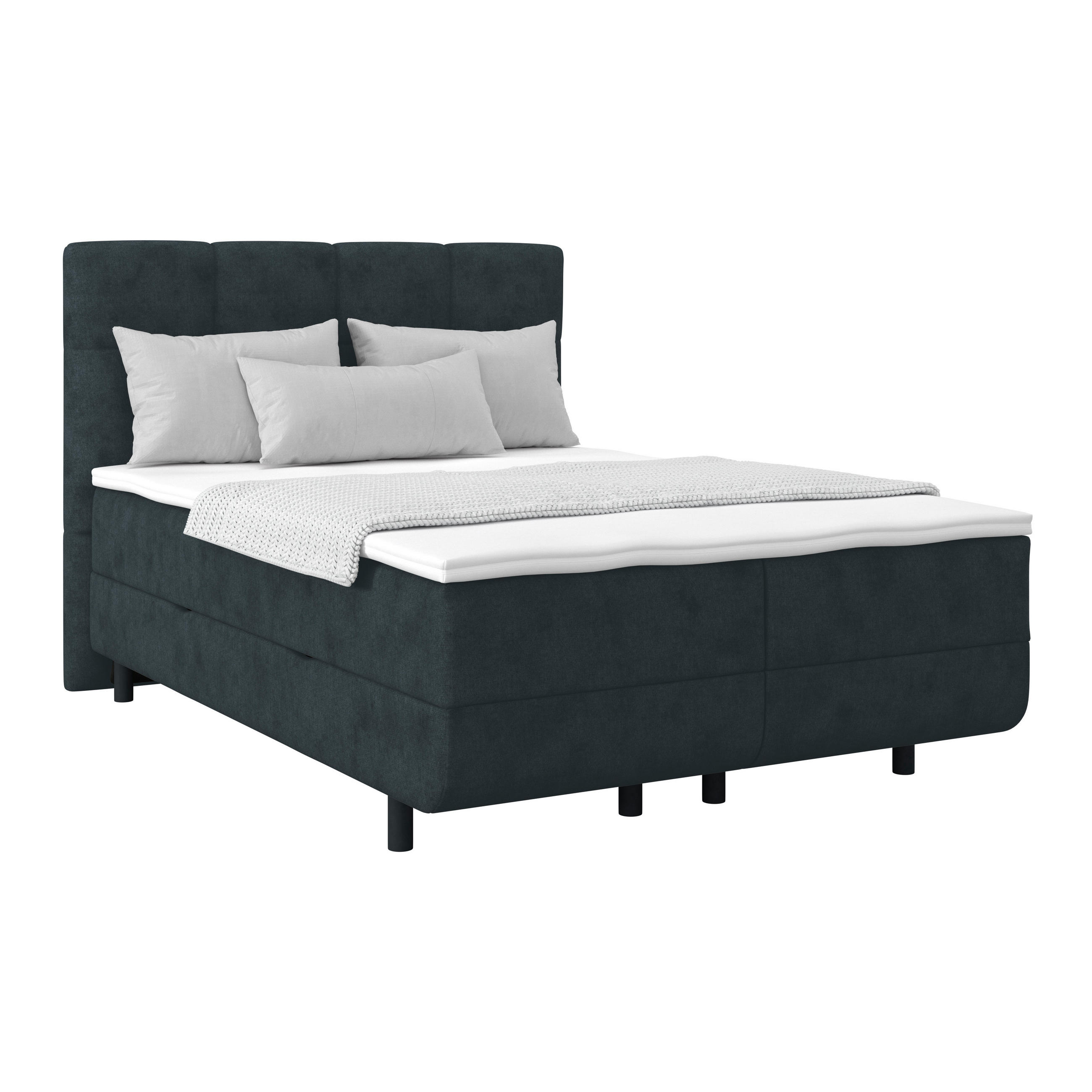 Polsterbett Mit Bettkasten 140x200 Cm London Blaugrau