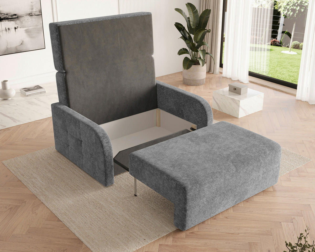 SCHLAFSOFA Chenille Dunkelgrau  inkl. Bettkasten, Schlaffunktion, Rücken echt, Liegefläche im Originalstoff  - Dunkelgrau/Schwarz, MODERN, Kunststoff/Textil (190/90/100cm) - Milino