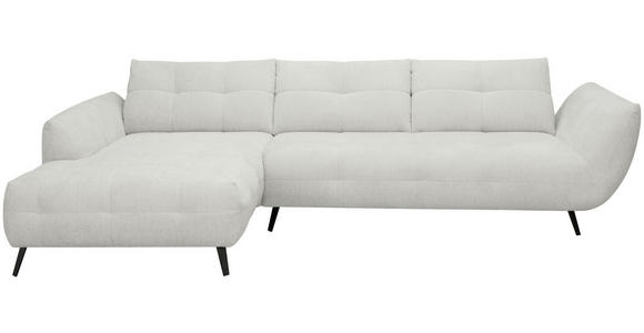 ECKSOFA Elfenbein Chenille Armlehnenkissen, Rücken echt, Sitztiefenverstellung  - Elfenbein/Schwarz, KONVENTIONELL, Textil/Metall (215/313cm) - Hom`in