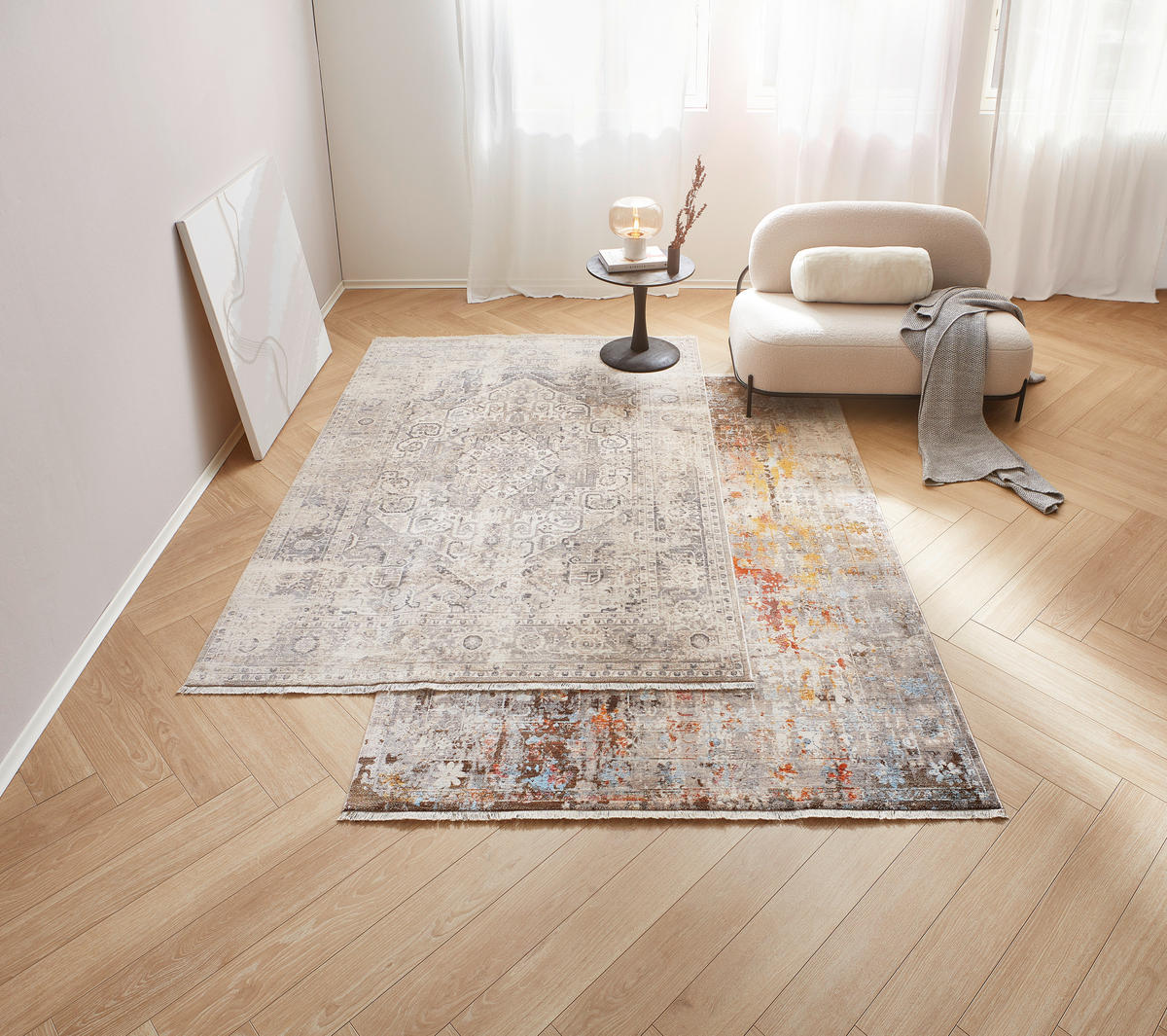 VINTAGE KOBEREC, 200/285 cm, šedá, béžová - šedá/béžová, Lifestyle, textil (200/285cm) - Novel