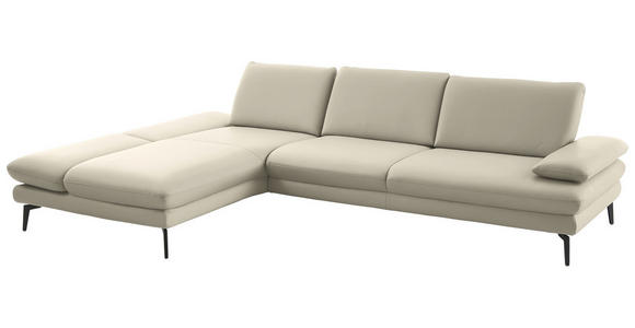 ECKSOFA in Echtleder Ecru 195/308 cm - Ecru/Schwarz, Design, Leder/Metall (195/308cm) - Dieter Knoll