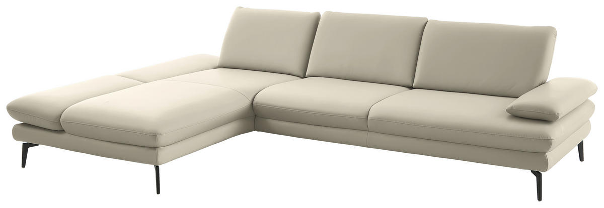 ECKSOFA in Echtleder Ecru  - Ecru/Schwarz, Design, Leder/Metall (195/308cm) - Dieter Knoll