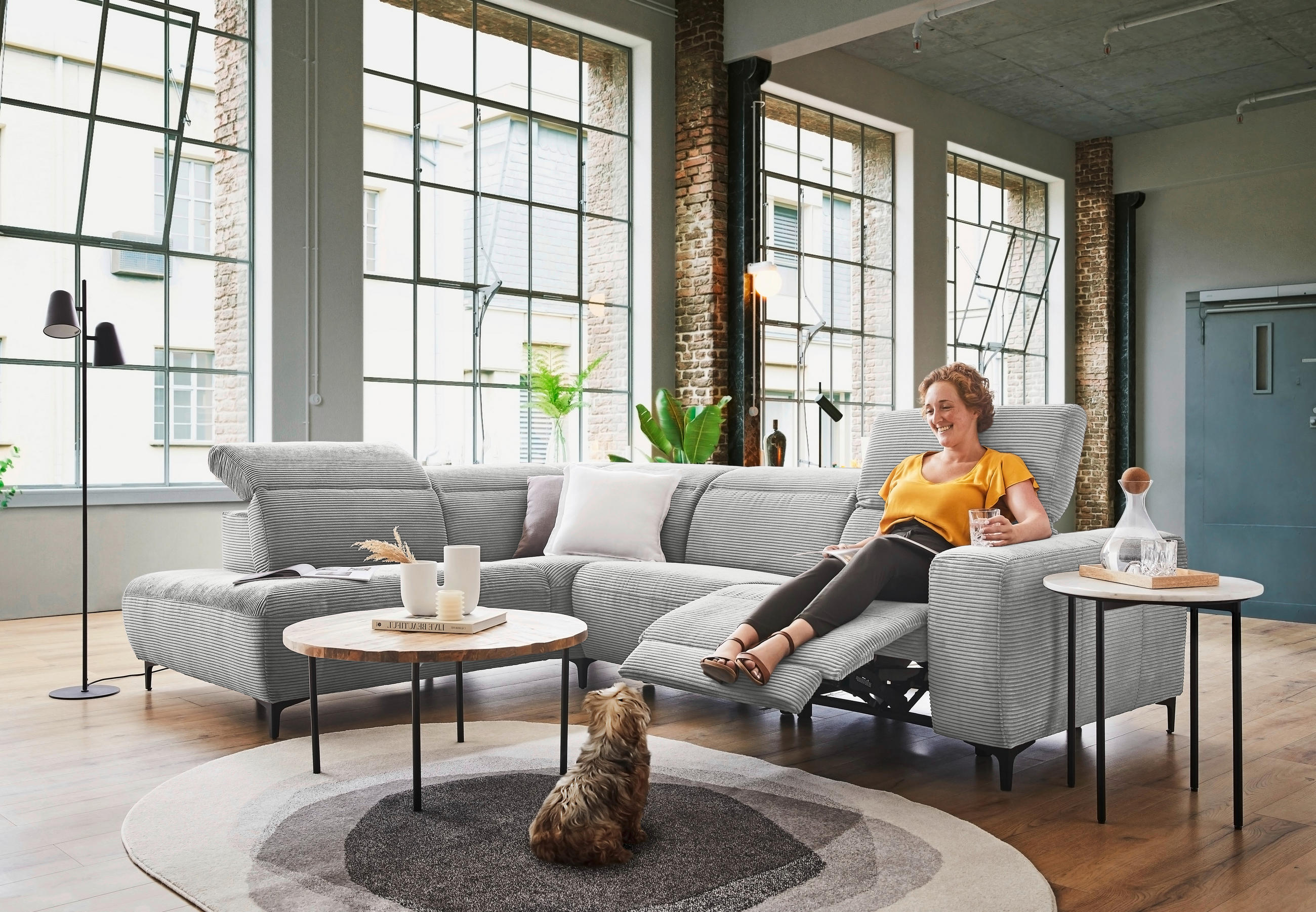 ECKSOFA Grau Cord  - Schwarz/Grau, Design, Textil (223/290cm) - Pure Home Lifestyle