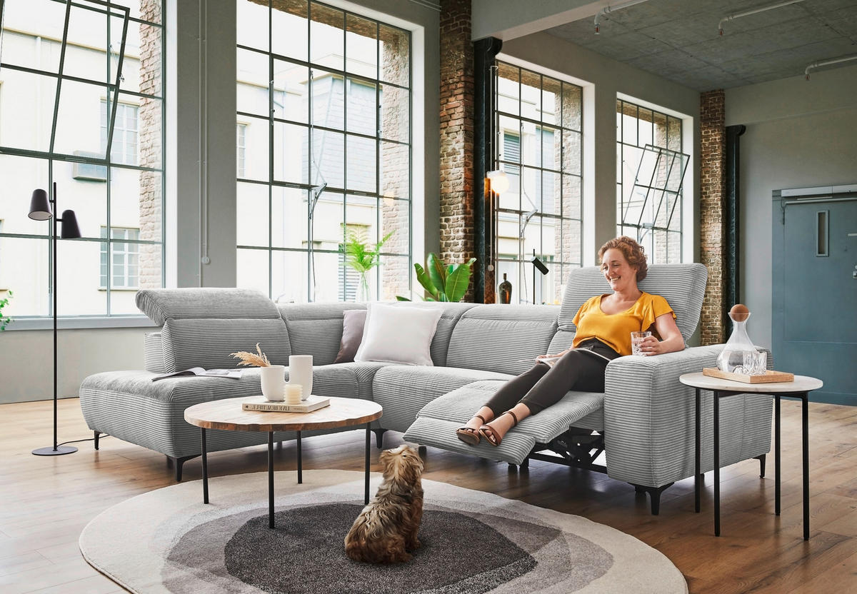 ECKSOFA in Cord Grau  - Schwarz/Grau, Design, Textil (223/290cm) - Pure Home Lifestyle