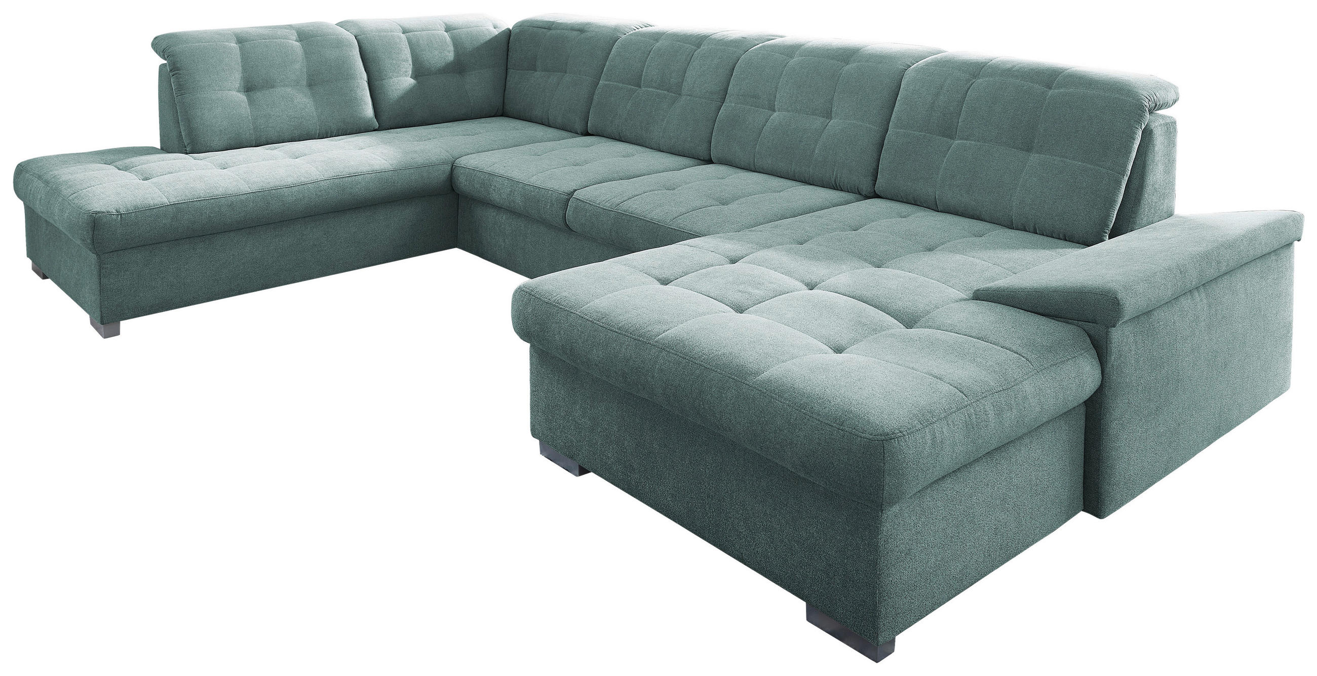 WOHNLANDSCHAFT Mintgrün Mikrofaser  - Chromfarben/Mintgrün, Design, Kunststoff/Textil (212/330/169cm) - Livetastic