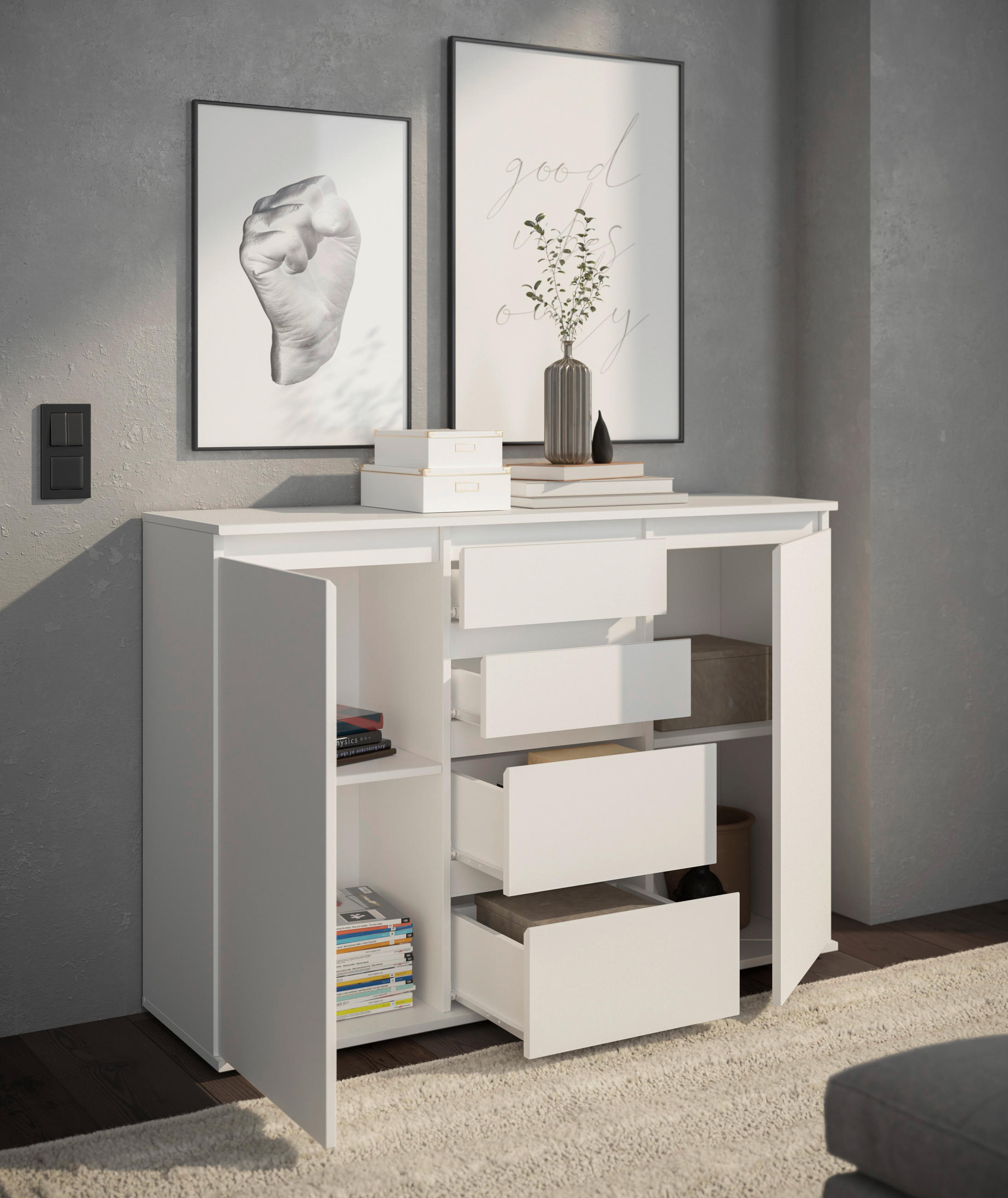 KOMMODE Brest  in 119/84/35 cm  - Weiß/Grau, Design, Holzwerkstoff/Kunststoff (119/84/35cm) - Boxxx