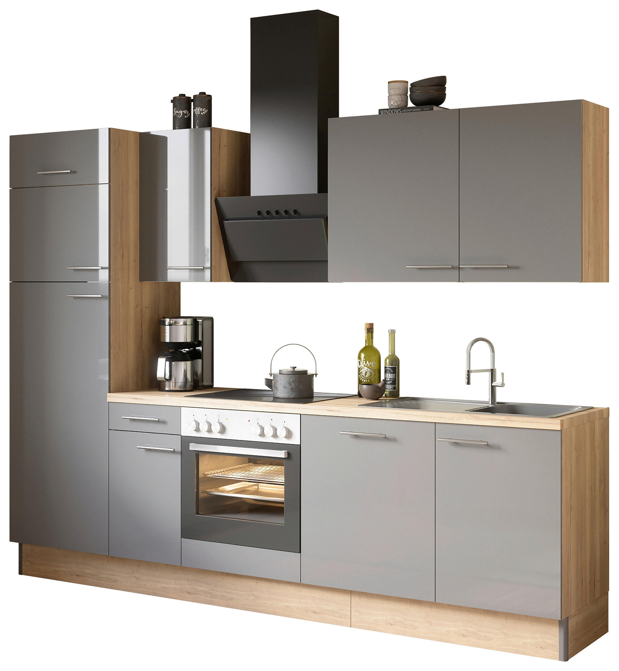 KÜCHENLEERBLOCK 270 cm   in Anthrazit, Eichefarben  - Edelstahlfarben/Eichefarben, Basics, Holzwerkstoff/Metall (270cm) - Optifit