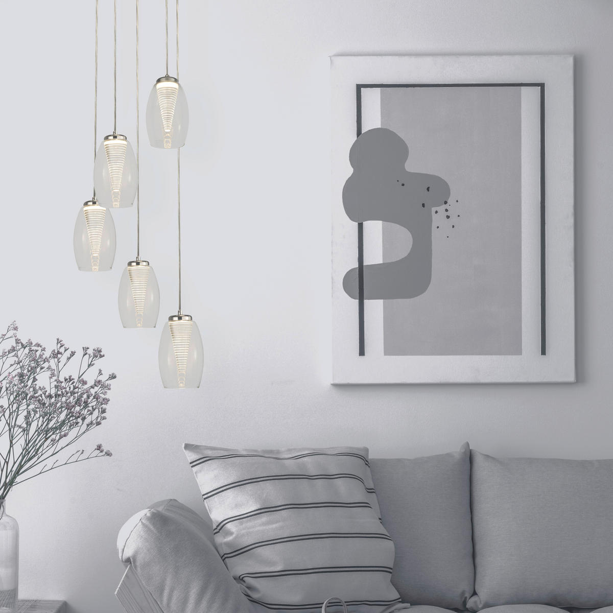 LED-HÄNGELEUCHTE Cyclone 35/150 cm   - Chromfarben, LIFESTYLE, Glas/Kunststoff (35/150cm) - Searchlight