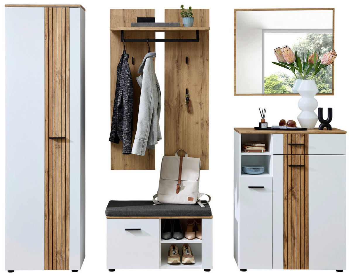 GARDEROBE 5-teilig  in 247/202/38 cm  - Eichefarben/Anthrazit, Basics, Glas/Holzwerkstoff (247/202/38cm) - Xora
