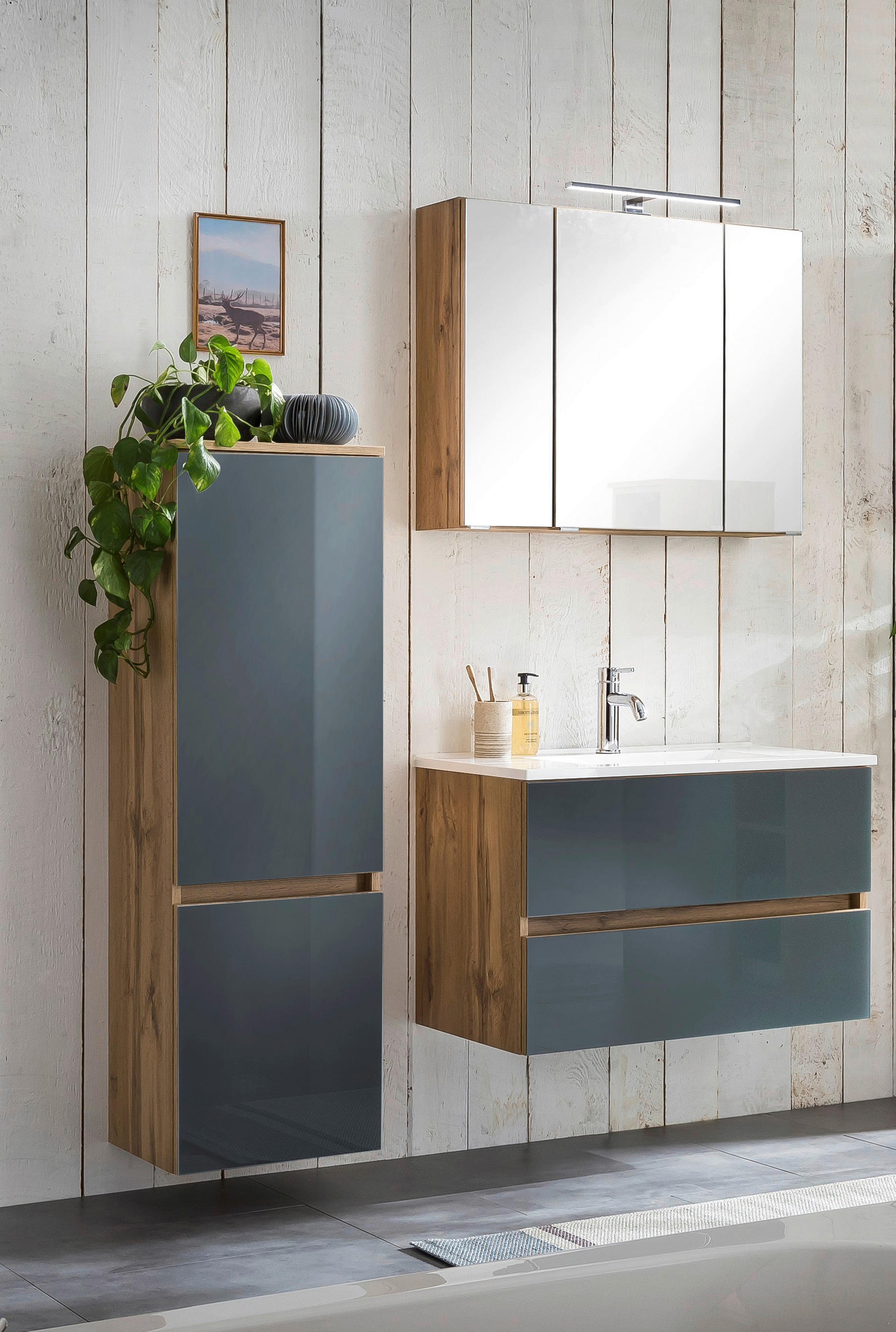 BADEZIMMER  in 120 cm  - Weiss/Eichefarben, Konventionell, Glas/Holzwerkstoff (120cm) - Held