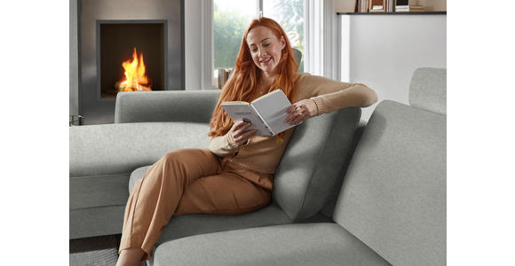 ECKSOFA  in Chenille, Flachgewebe Silberfarben  175/316 cm  - Silberfarben/Schwarz, Design, Textil/Metall (175/316cm) - Dieter Knoll