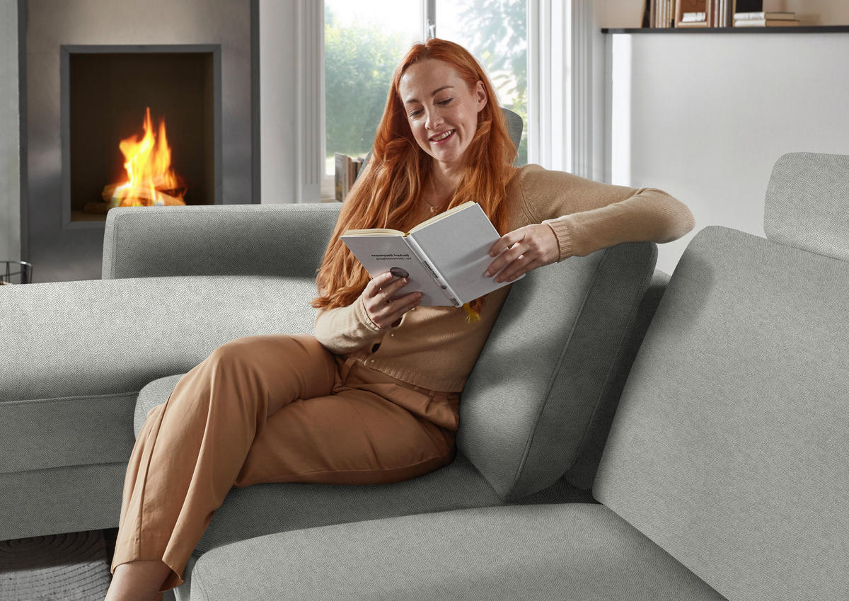 ECKSOFA  in Chenille, Flachgewebe Silberfarben  175/316 cm  - Silberfarben/Schwarz, Design, Textil/Metall (175/316cm) - Dieter Knoll