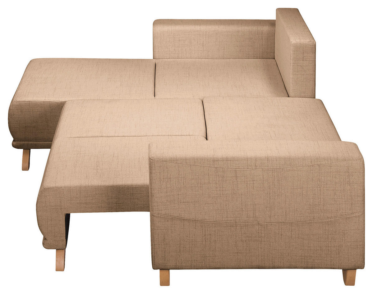 ECKSOFA in Textilgeflecht Beige  - Wengefarben/Beige, Design, Holz/Textil (257/174cm) - Livetastic