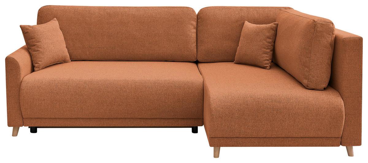 ECKSOFA MILOS Rostfarben Flachgewebe, Struktur Rückenkissen, Bettkasten, Schlaffunktion, Rücken echt  - Rostfarben/Naturfarben, Design, Textil (224/148cm) - P & B
