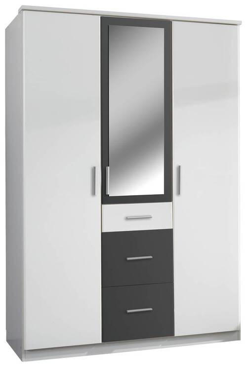 GARDEROB 135/199/58 cm 3-dörrar - vit/aluminiumfärg, Klassisk, trämaterial/glas (135/199/58cm) - Carryhome