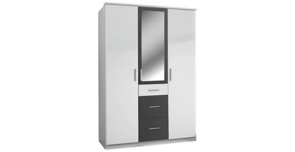 KLEIDERSCHRANK 3-türig Graphitfarben, Weiß - Alufarben/Graphitfarben, KONVENTIONELL, Glas/Holzwerkstoff (135/199/58cm) - Carryhome