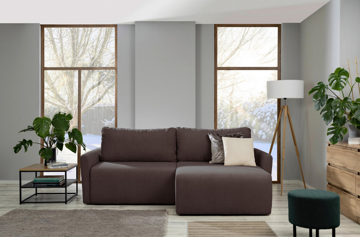 ECKSOFA in Cord Braun  - Schwarz/Braun, Konventionell, Kunststoff/Textil (228/146cm) - MID.YOU