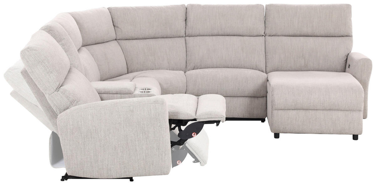WOHNLANDSCHAFT Hellgrau Webstoff  - Hellgrau/Schwarz, KONVENTIONELL, Kunststoff/Textil (325/107/302cm) - MID.YOU