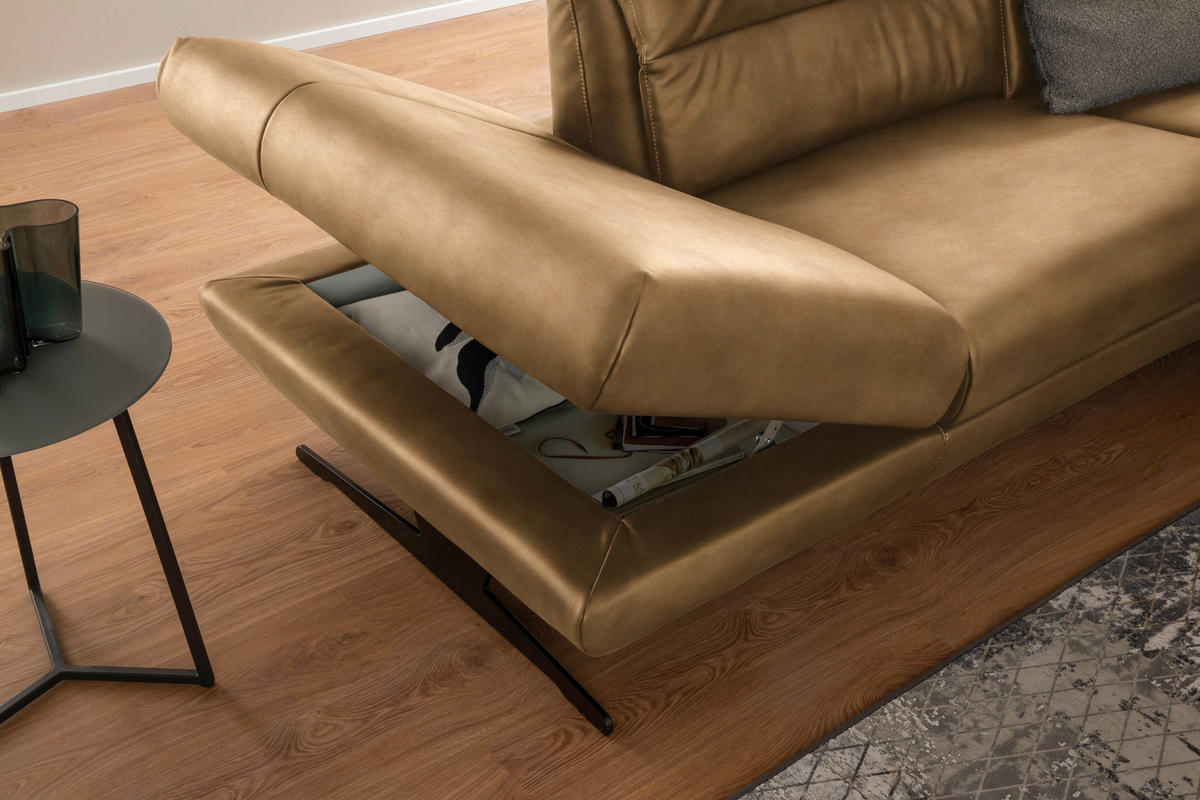 ECKSOFA in Echtleder Honig  258/286 cm  - Schwarz/Honig, Design, Leder/Metall (258/286cm) - Schöner Wohnen
