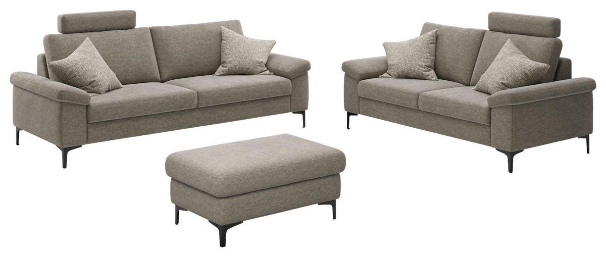3-SITZER-SOFA Flachgewebe Taupe  - Taupe/Schwarz, Design, Holzwerkstoff/Textil (226/89/97cm) - Pure Home Lifestyle