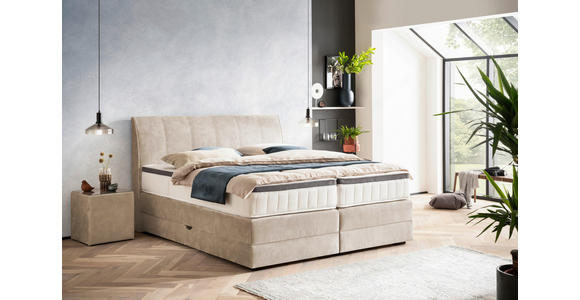 BOXSPRINGBETT 180/200 cm  in Greige  - Wengefarben/Greige, KONVENTIONELL, Holz/Textil (180/200cm) - Novel