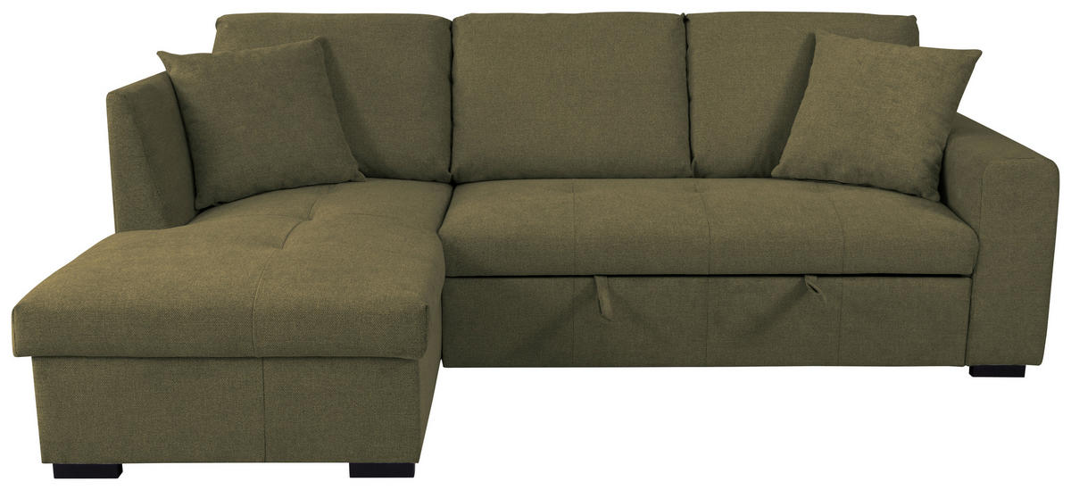 ECKSOFA LUKAS Olivgrün Struktur Zierkissen, Bettkasten  - Olivgrün, Trend, Textil (158/239cm) - P & B