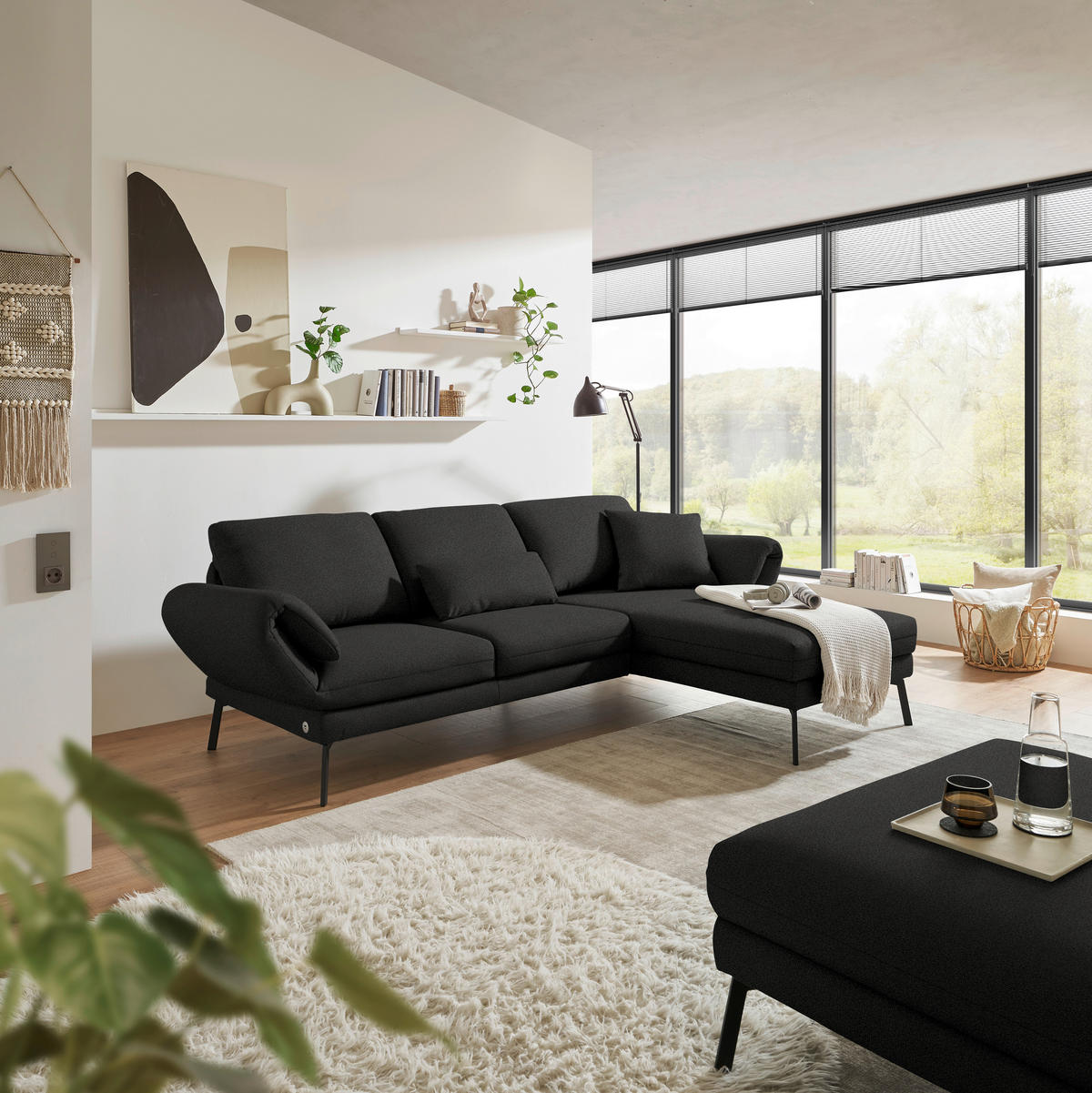 ECKSOFA  in Flachgewebe Anthrazit  255-365/175-224 cm  - Anthrazit/Schwarz, Design, Textil/Metall (255-365/175-224cm) - Dieter Knoll