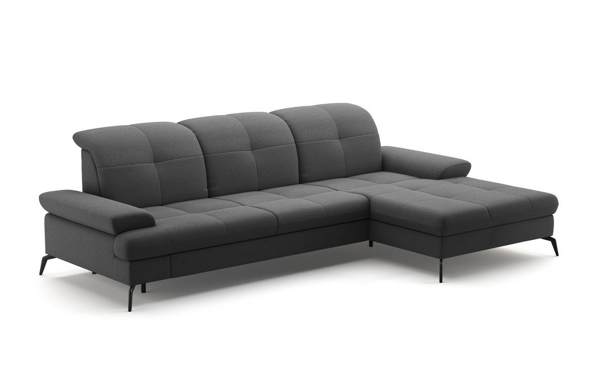 ECKSOFA in Flachgewebe Dunkelgrau  - Dunkelgrau/Schwarz, Konventionell, Textil/Metall (279/185cm) - Sit & More