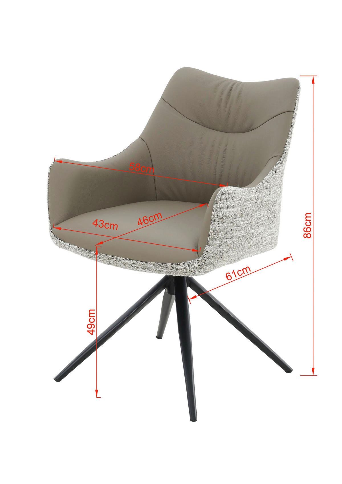 ARMLEHNSTUHL  Sitzfläche 360° drehbar, automatische Rückholfunktion Webstoff Echtleder  - Hellbraun/Schwarz, MODERN, Leder/Textil (57/86,5/61,5cm) - Novel