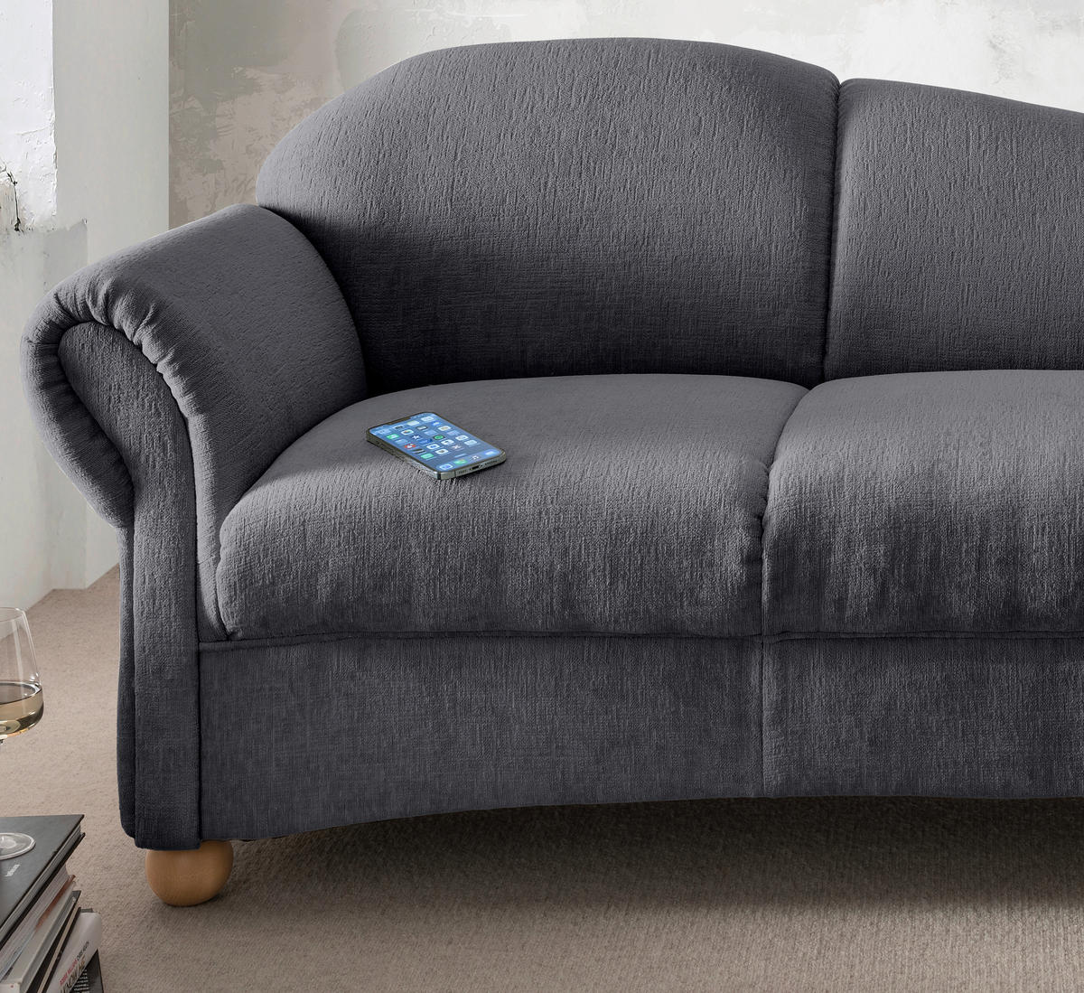 OTTOMANE Torello Mikrofaser Anthrazit  - Wildeiche/Anthrazit, KONVENTIONELL, Holz/Textil (86/84/190cm) - Livetastic