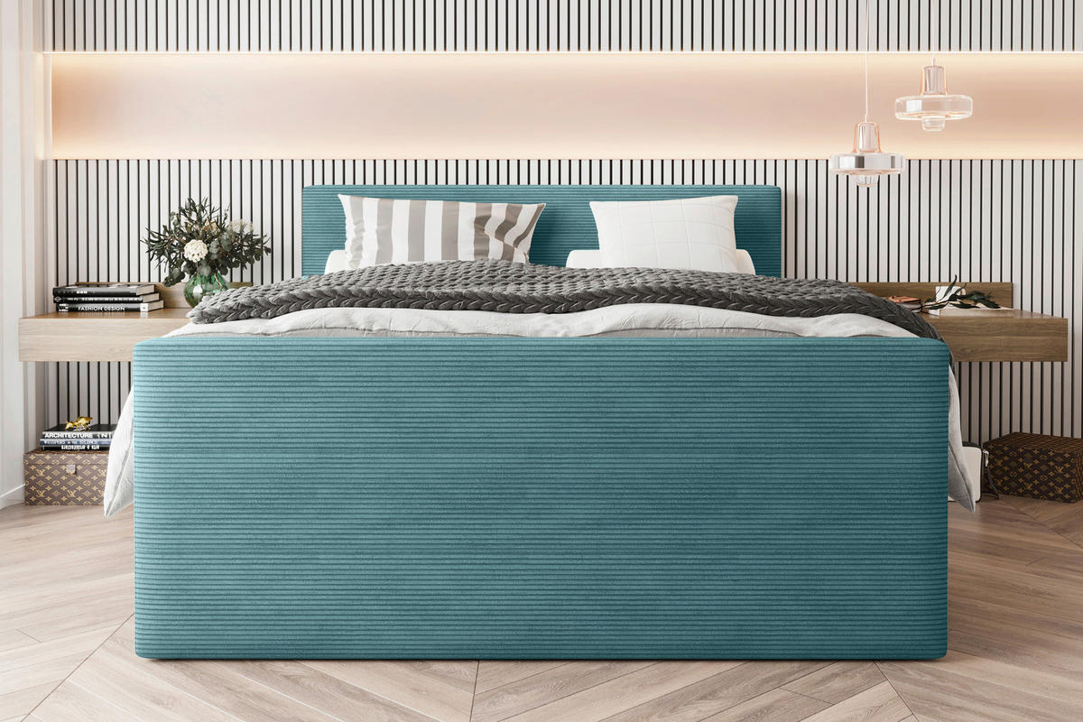 BOXSPRINGBETT 180/200 cm  in Türkis  - Türkis/Schwarz, Konventionell, Textil/Metall (180/200cm) - Carryhome