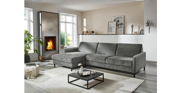 ECKSOFA in Chenille, Flachgewebe Dunkelgrau 175/316 cm - Dunkelgrau/Schwarz, Design, Textil/Metall (175/316cm) - Dieter Knoll