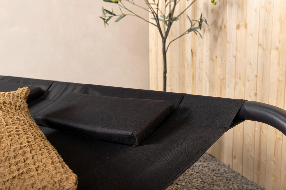 SONNENLIEGE 180/48/200 cm  - Schwarz, KONVENTIONELL, Textil/Metall (180/48/200cm) - Gardenson