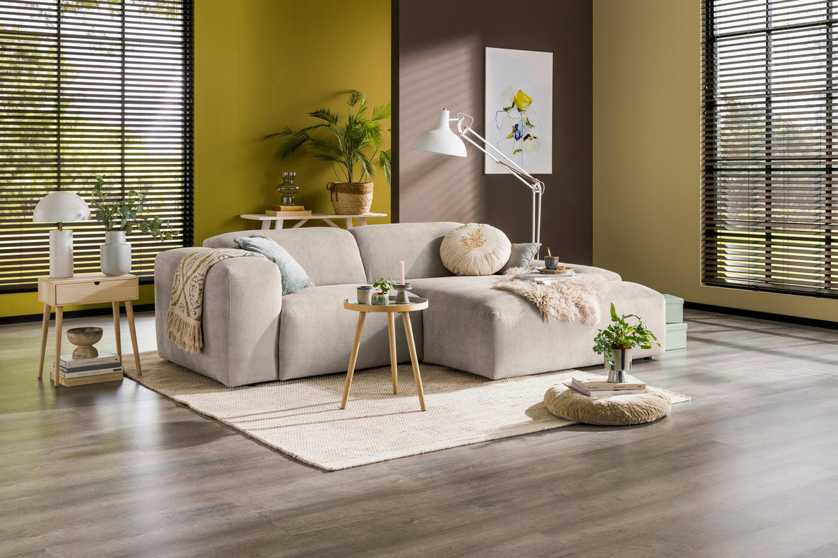 ECKSOFA in Cord Creme  252/170 cm  - Creme/Schwarz, Design, Kunststoff/Textil (252/170cm) - MID.YOU
