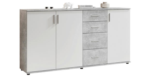 KOMMODE Bobby, 160/82/35 cm, 4 Schublade(n)  - Silberfarben/Weiß, KONVENTIONELL, Holzwerkstoff/Kunststoff (160/82/35cm) - Carryhome