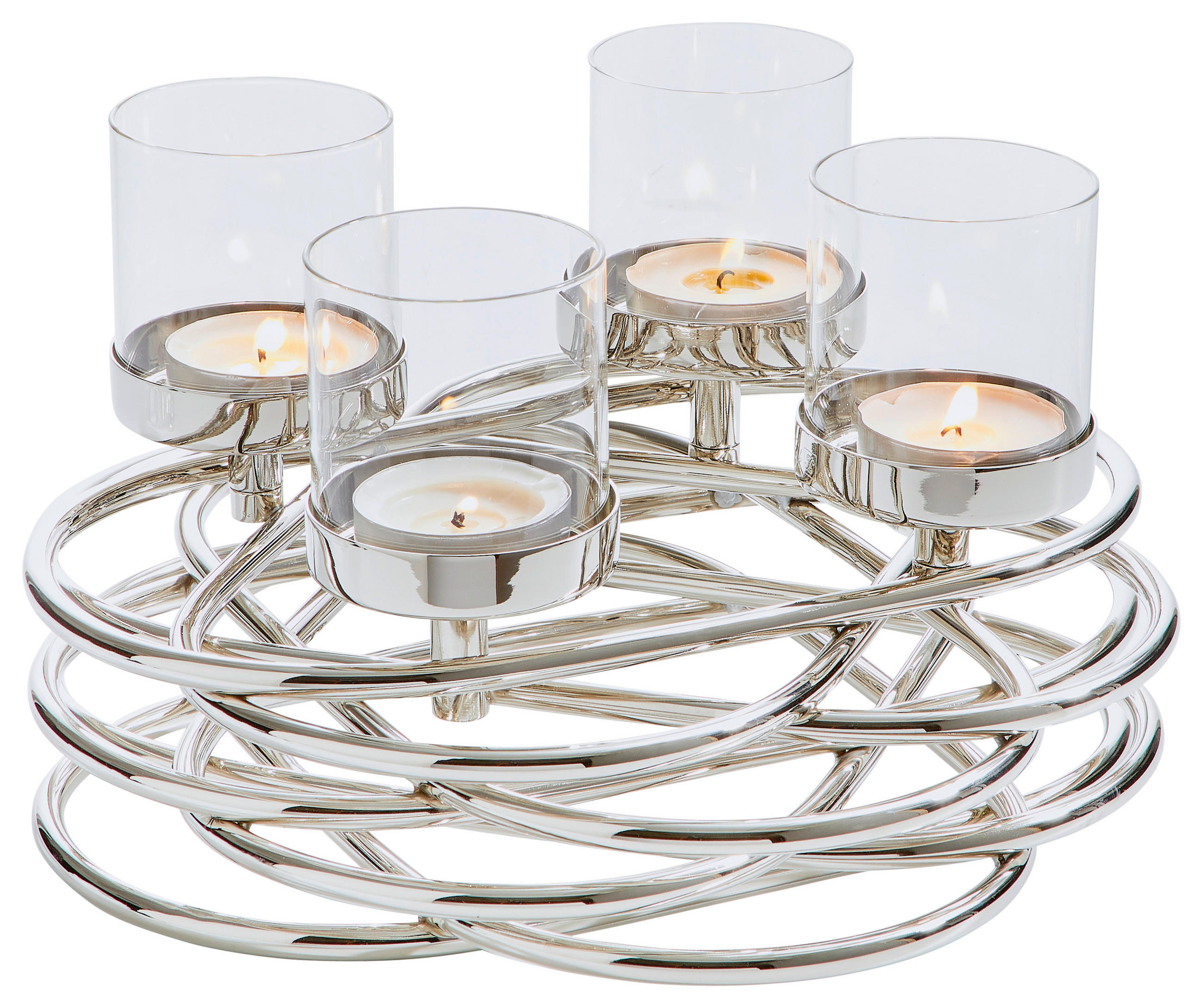 TEELICHTHALTER  - Silberfarben, KONVENTIONELL, Glas/Metall (35cm) - Fink
