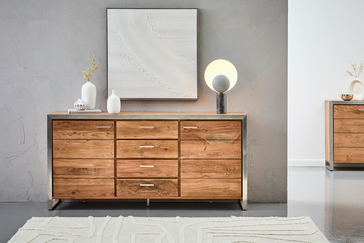 SIDEBOARD  in 175/85/40 cm  - Silberfarben/Akaziefarben, KONVENTIONELL, Holz/Metall (175/85/40cm) - Livetastic
