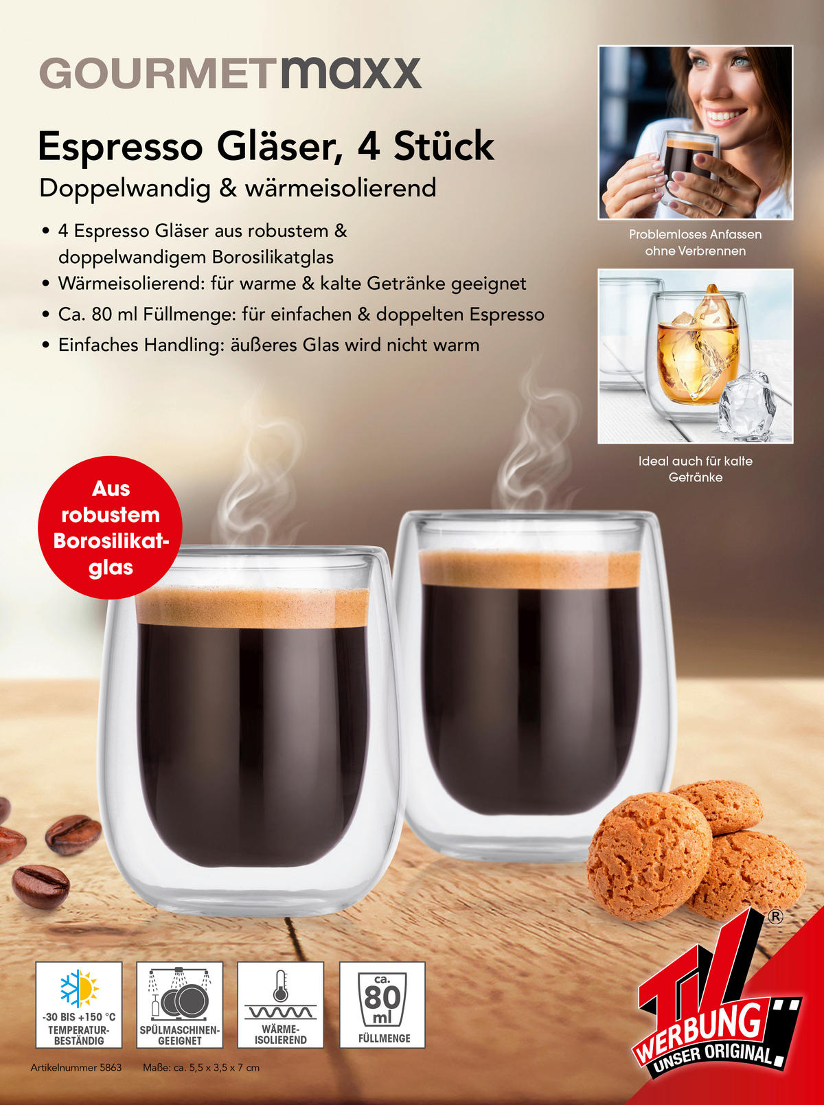 Espressothermogläser 4er Set  4-teilig  - Transparent, Basics, Glas (5,5/6,5/7,5cm)