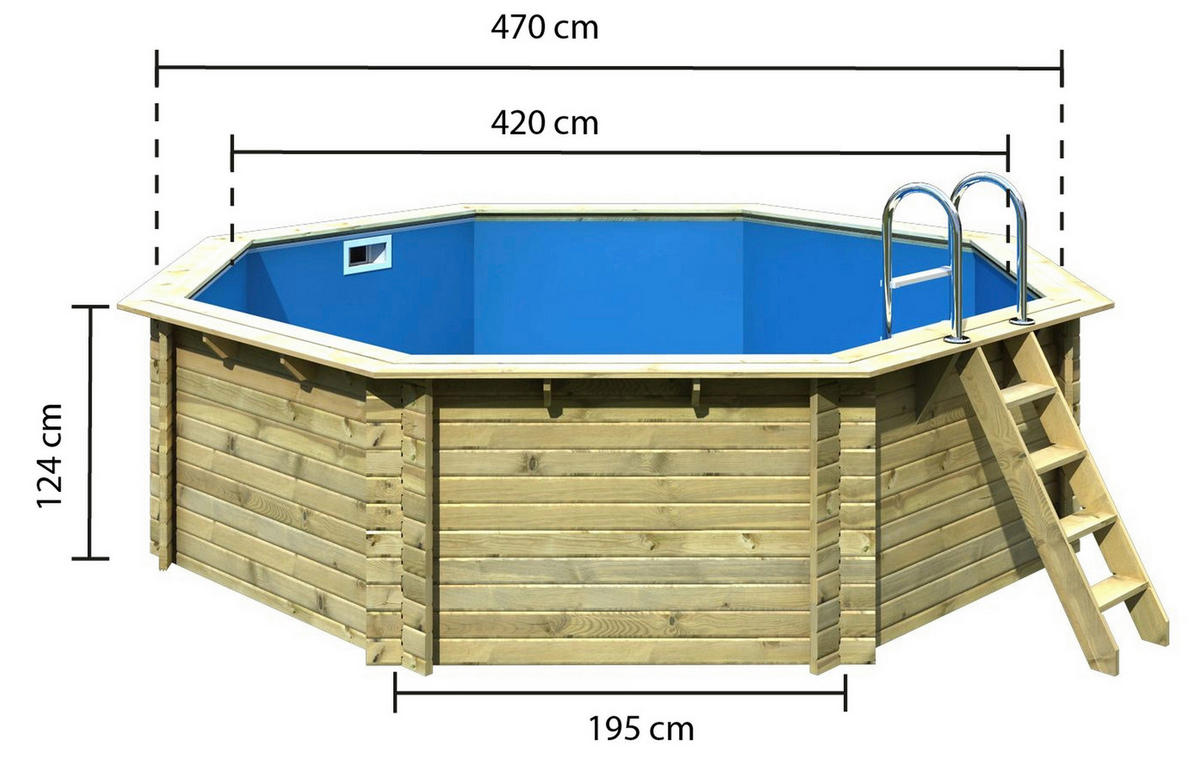POOL-SET IBIZA 2 INKL. ZUBEHÖR 36590 470/124 cm  - Blau/Naturfarben, Basics, Holz (470/124cm) - Karibu