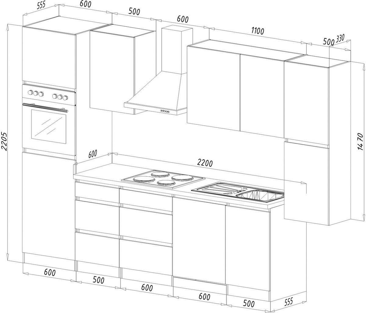 KÜCHENBLOCK 330 cm   in Grau, Eichefarben  - Eichefarben/Grau, Basics, Holzwerkstoff (330cm) - Respekta