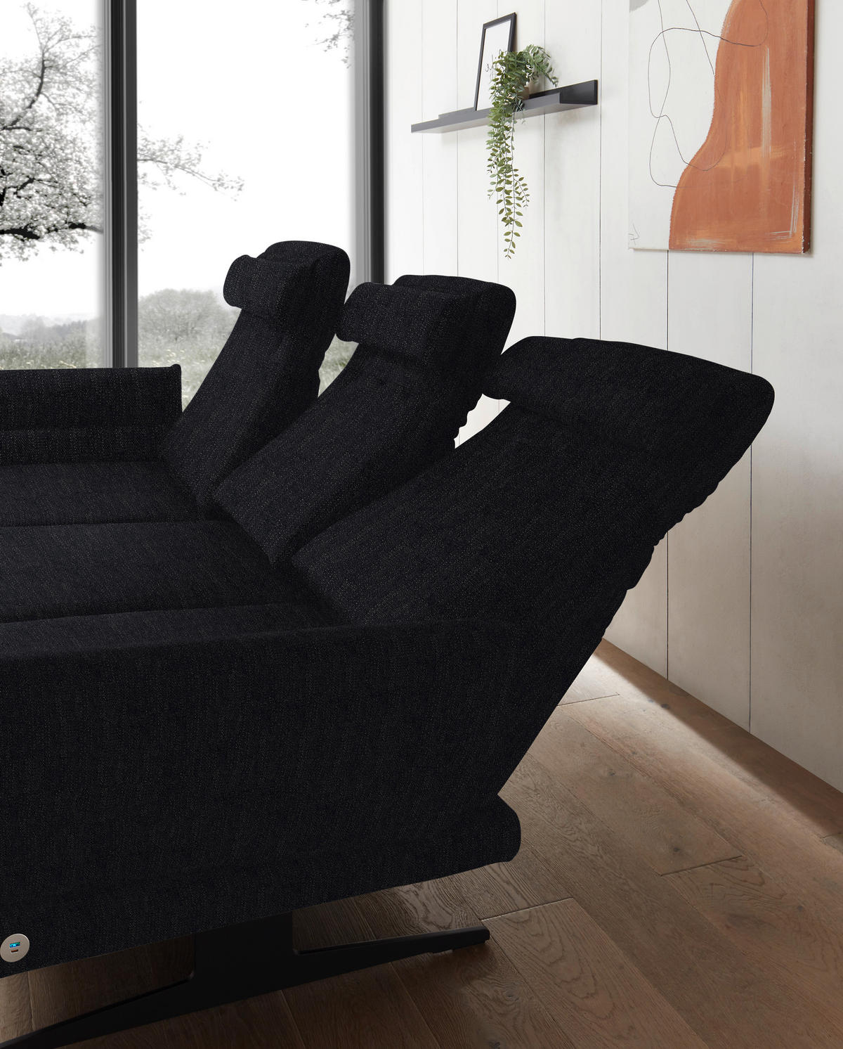 ECKSOFA in Flachgewebe Schwarz  - Schwarz, Design, Textil/Metall (176-217/279-327cm) - Dieter Knoll
