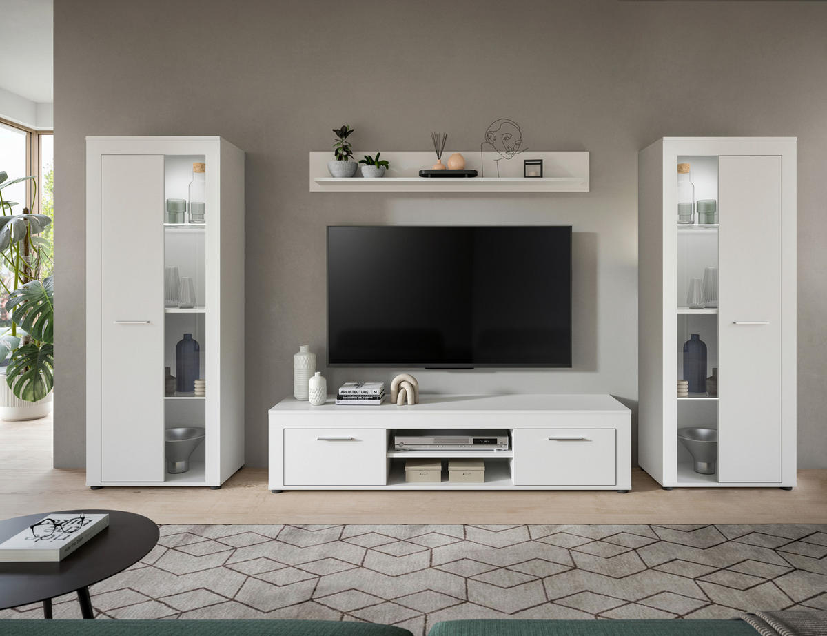 OBÝVACÍ STĚNA, bílá - bílá/barvy stříbra, Design, kompozitní dřevo/plast (310/159/35cm) - MID.YOU