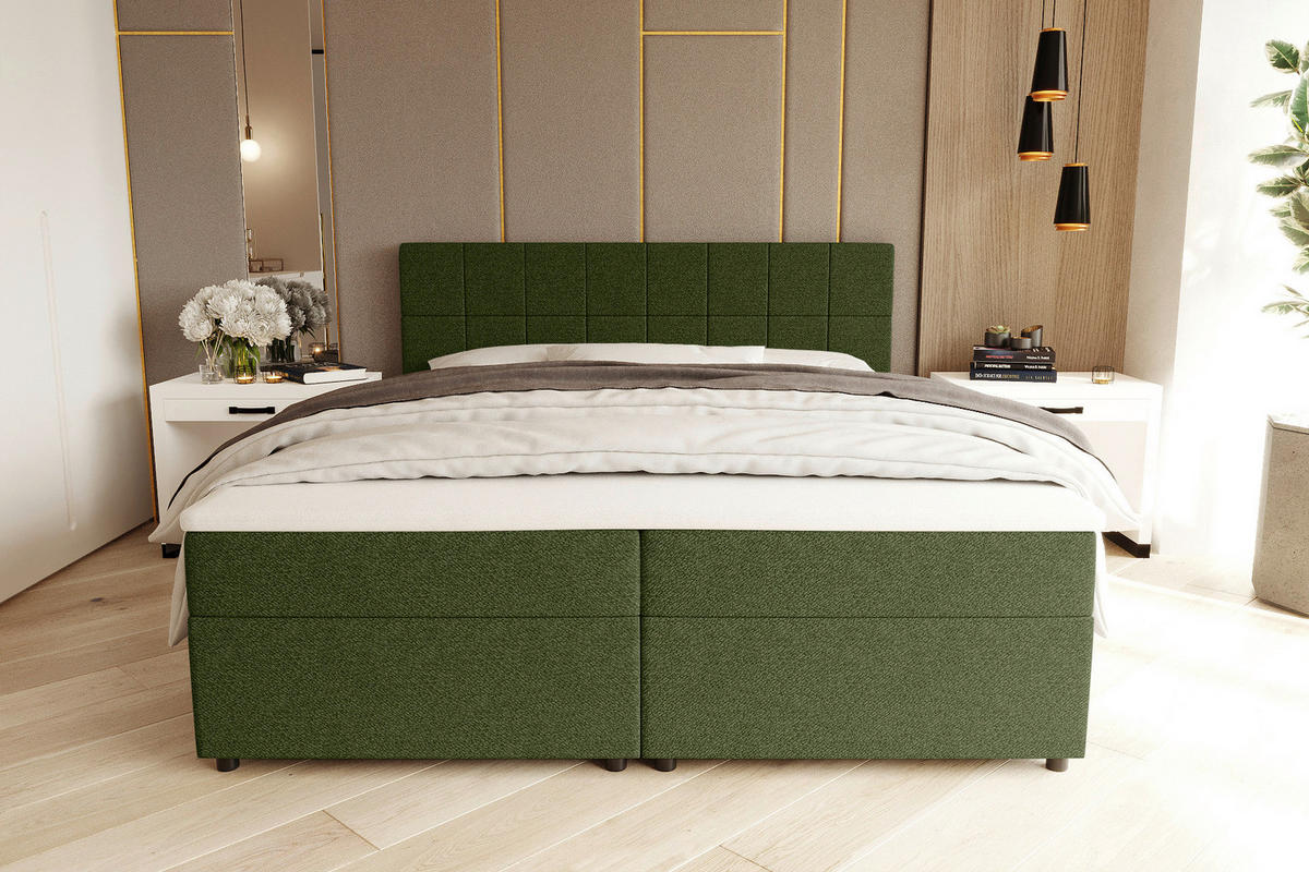 BOXBETT 140/200 cm,  in Grün, Topper, Matratzen, Bettschubladen, H3 = fest  - Schwarz/Grün, KONVENTIONELL, Kunststoff/Textil (140/200cm) - Boxxx