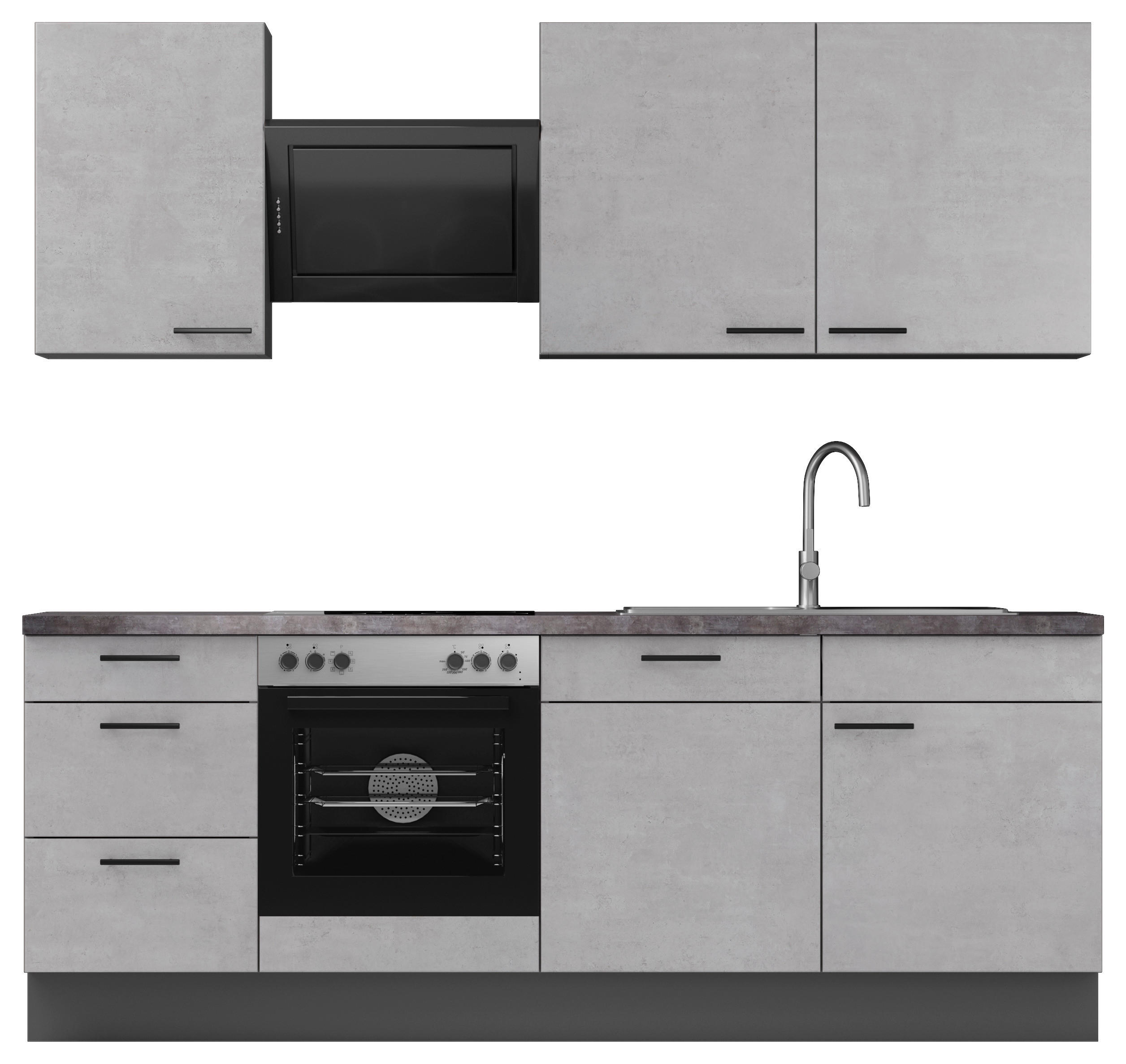 KÜCHENBLOCK 230 cm   in Graphitfarben, Hellgrau  - Dunkelgrau/Hellgrau, MODERN, Holzwerkstoff/Metall (230cm) - Xora