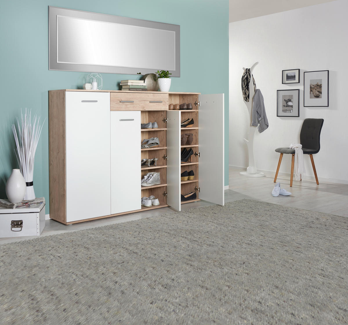 BOTNÍK, bílá, barvy dubu, 160/120/35 cm - bílá/barvy stříbra, Design, kompozitní dřevo/plast (160/120/35cm) - Xora