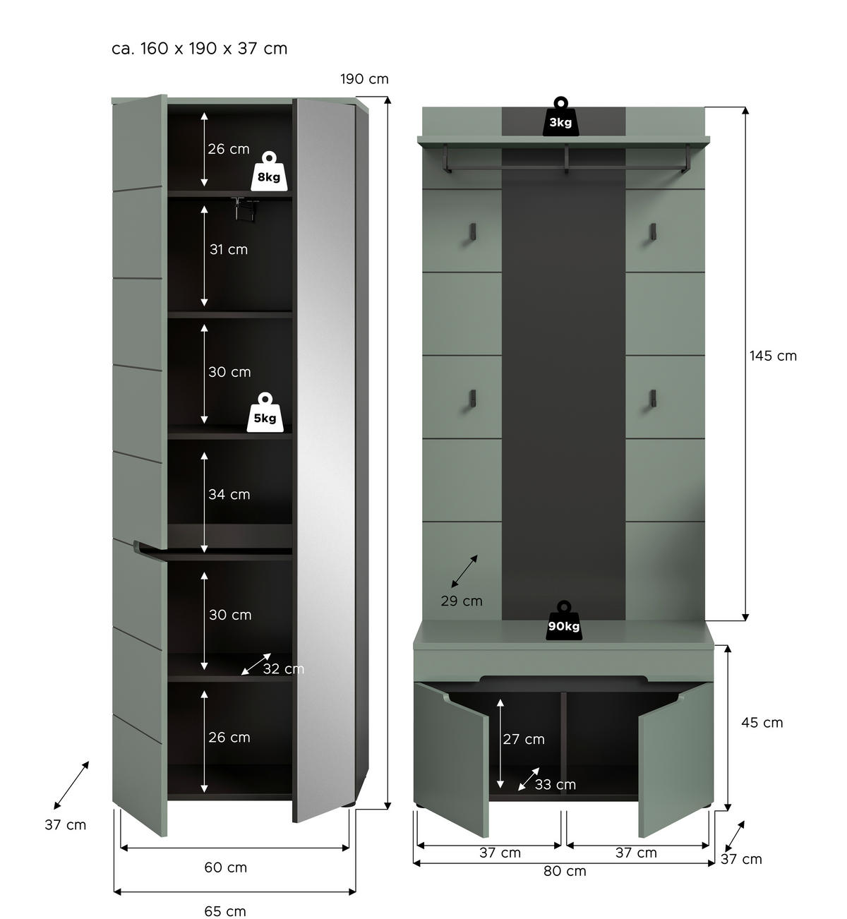 ELŐSZOBAFAL - Design, faalapú anyag (160/190/37cm) - Livetastic