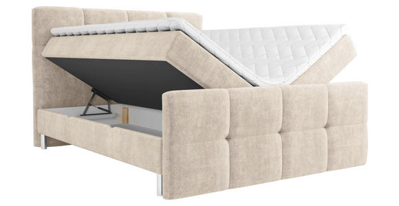 BOXBETT 180/200 cm in Beige - Chromfarben/Beige, Design, Holz/Holzwerkstoff (180/200cm) - Esposa