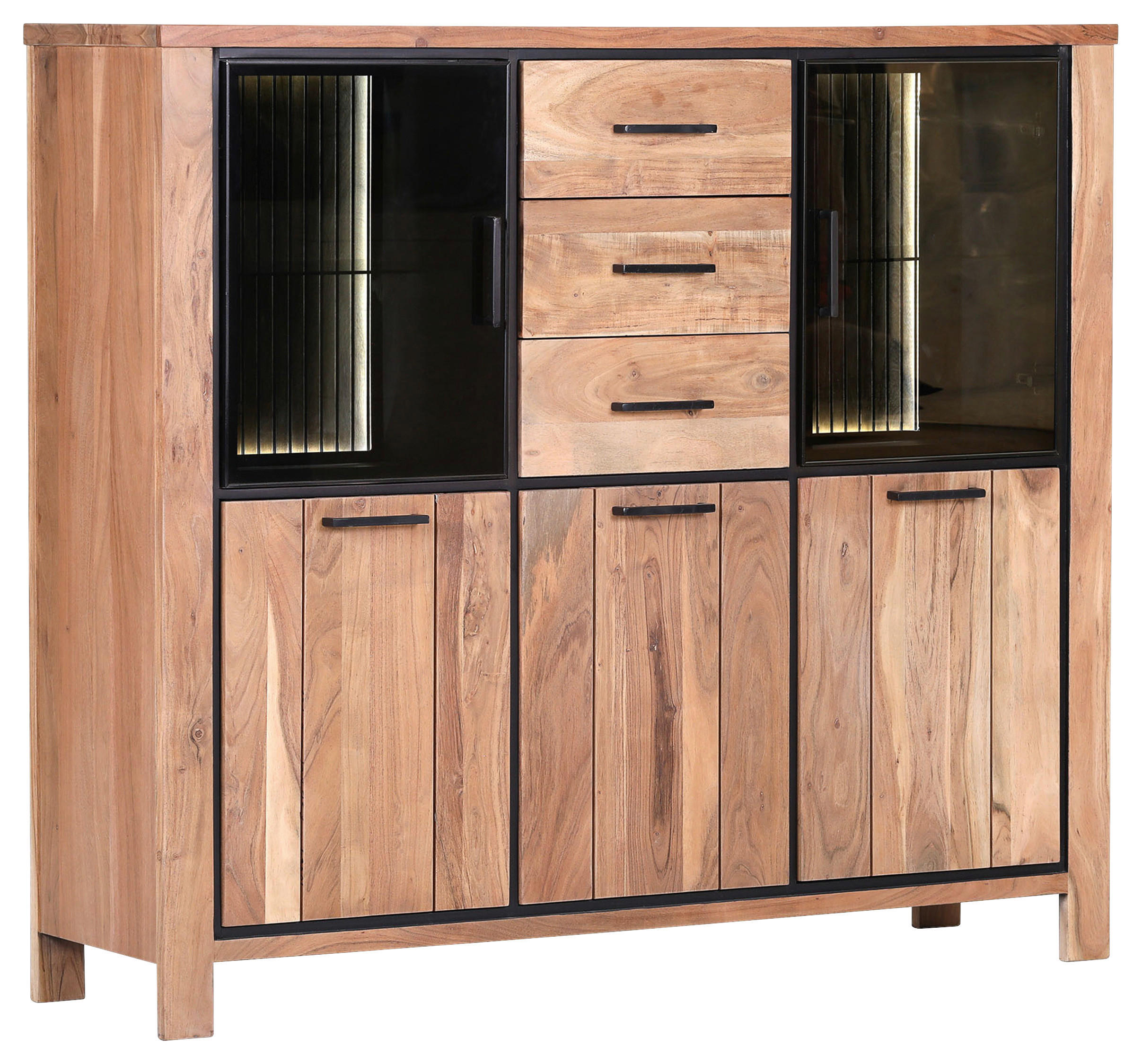 HIGHBOARD  in 155/136/44 cm  - Schwarz/Akaziefarben, LIFESTYLE, Glas/Holz (155/136/44cm) - Landscape