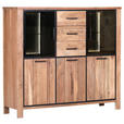 HIGHBOARD  in 155/136/44 cm  - Schwarz/Akaziefarben, LIFESTYLE, Glas/Holz (155/136/44cm) - Landscape
