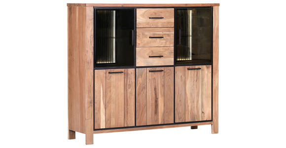 HIGHBOARD  in 155/136/44 cm  - Schwarz/Akaziefarben, LIFESTYLE, Glas/Holz (155/136/44cm) - Landscape